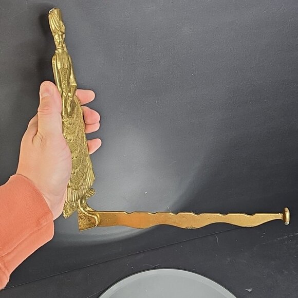 Vintage Solid Brass Woman Decorative Retractable Wall Clothes Hanger - Picture 6 of 11